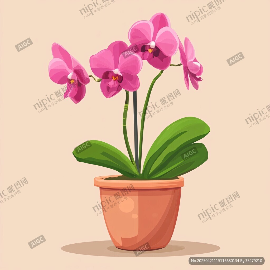 粉色盆栽蝴蝶兰插画