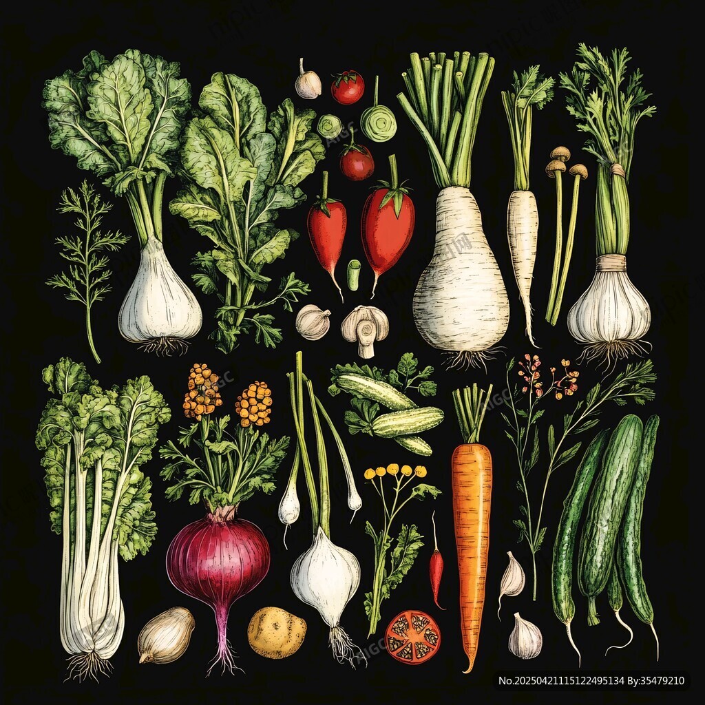 多样蔬菜插画集合