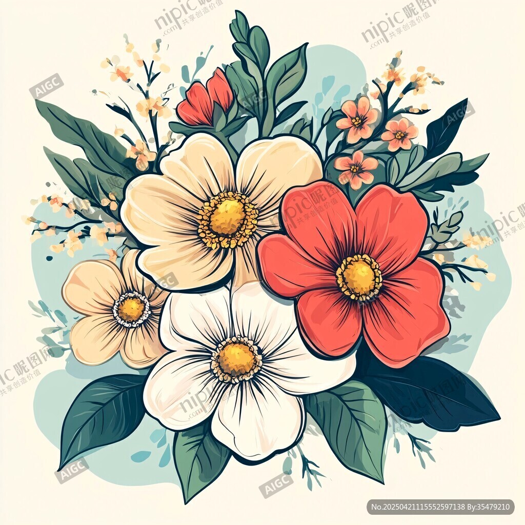 缤纷花卉插画 清新自然风