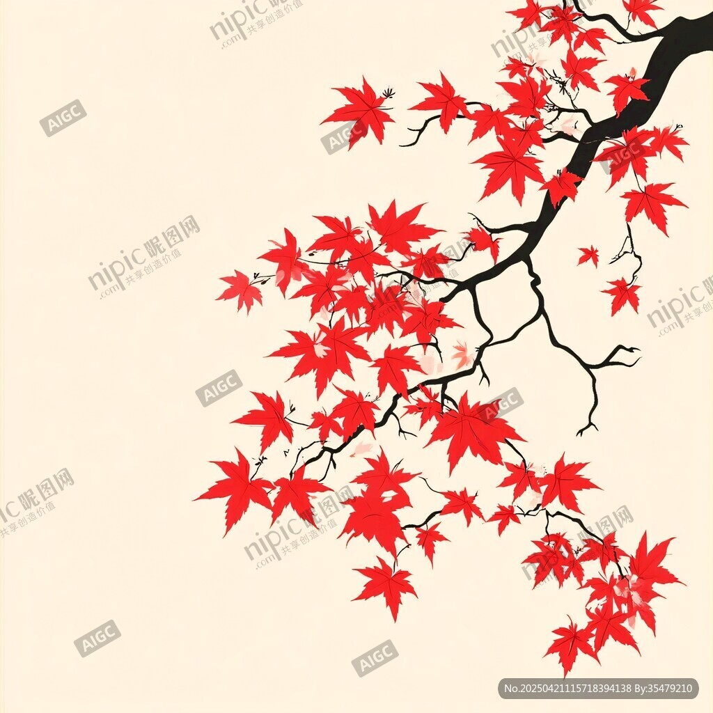 红枫叶枝图