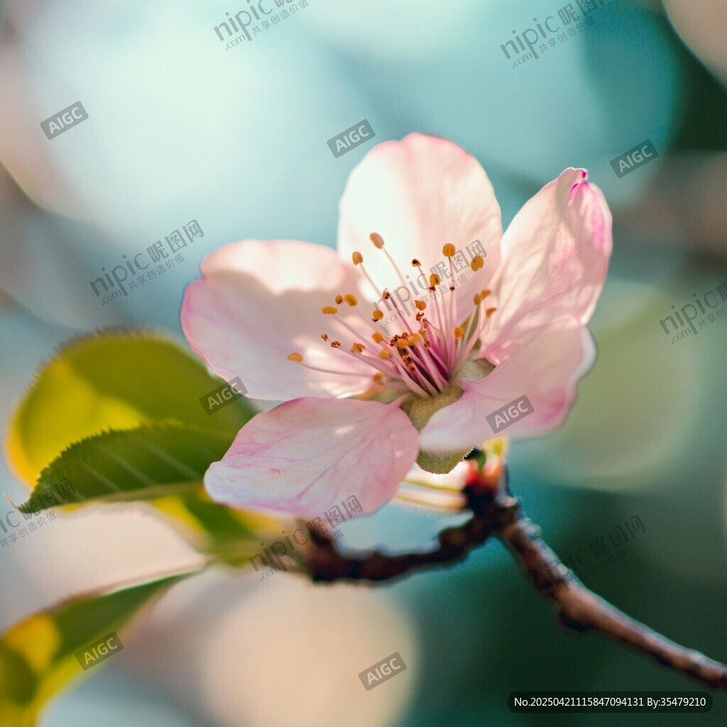娇艳粉色单朵樱花特写