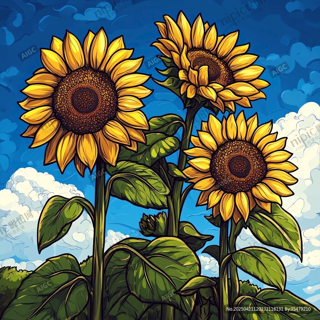 阳光下的向日葵插画