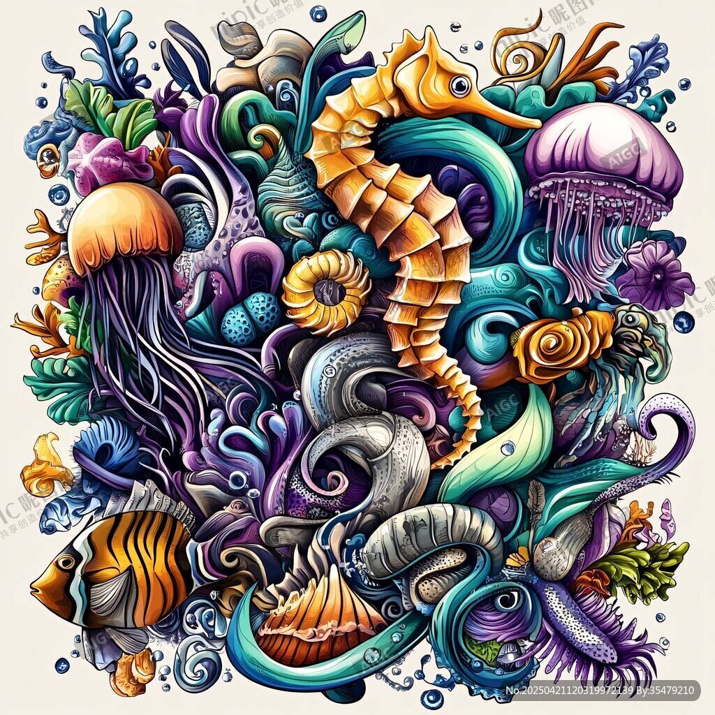 缤纷海洋生物插画艺术