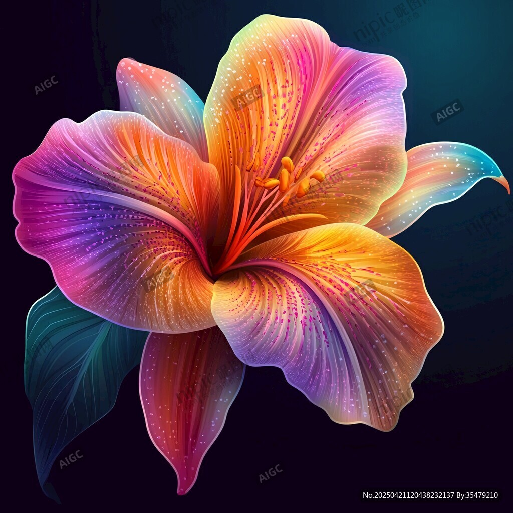 梦幻绚丽多彩花卉插画