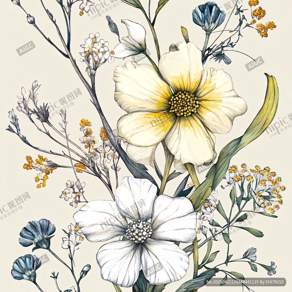 手绘花卉插画 清新自然风