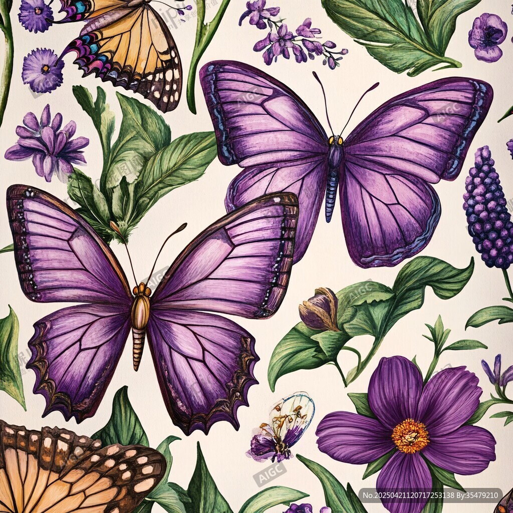 紫色蝶花图案精美插画