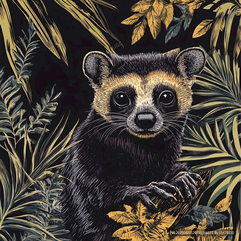 丛林中的黄喉貂插画