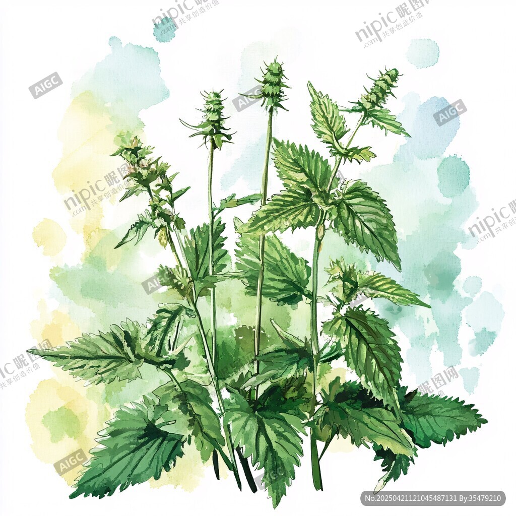 水彩绘荨麻植物插画
