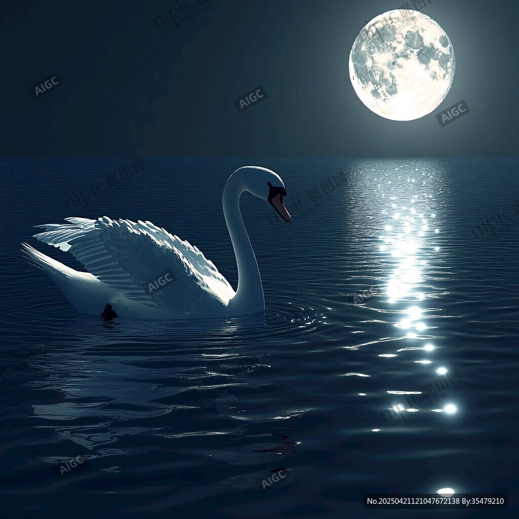 月夜下的优雅天鹅