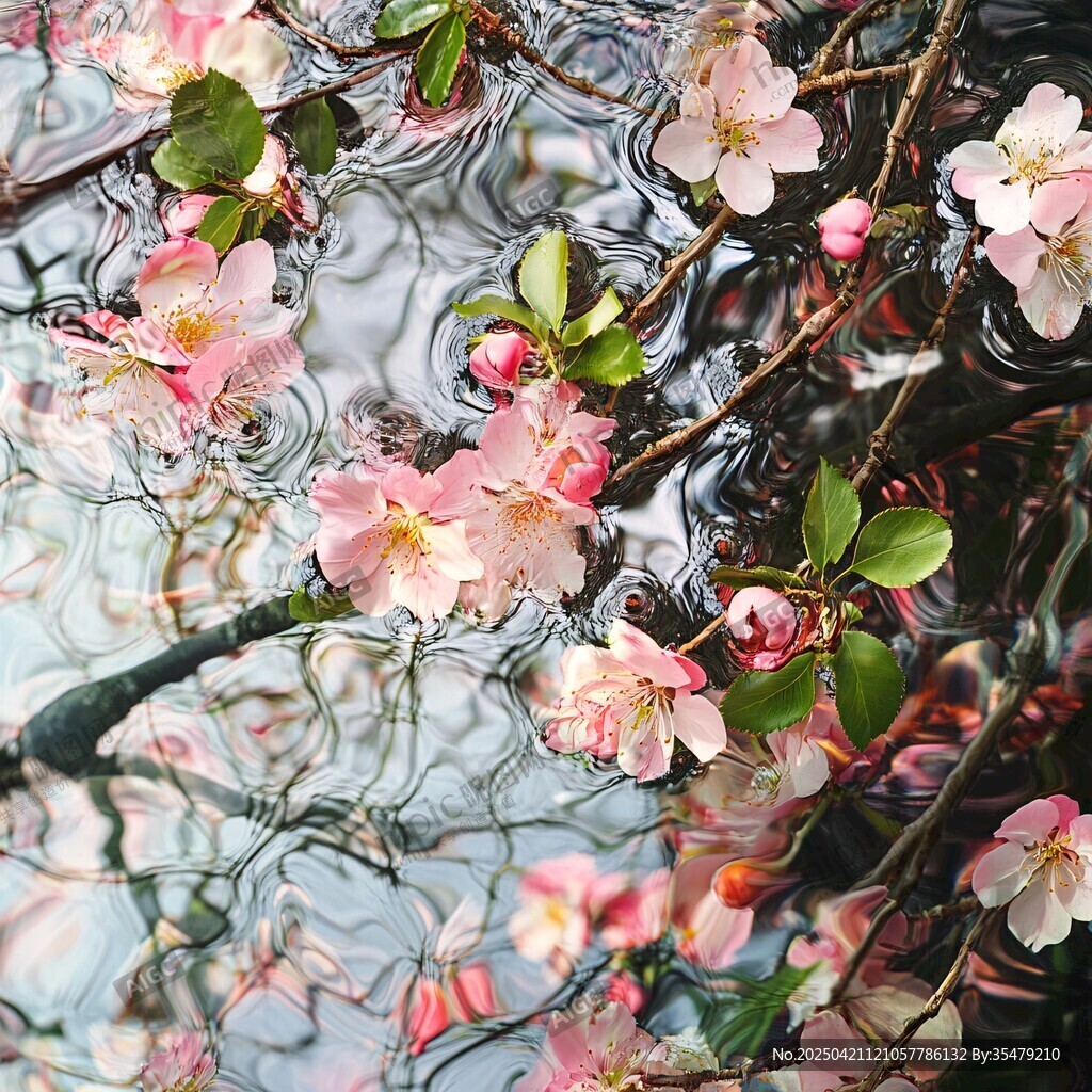 水中绽放的娇艳粉色花朵