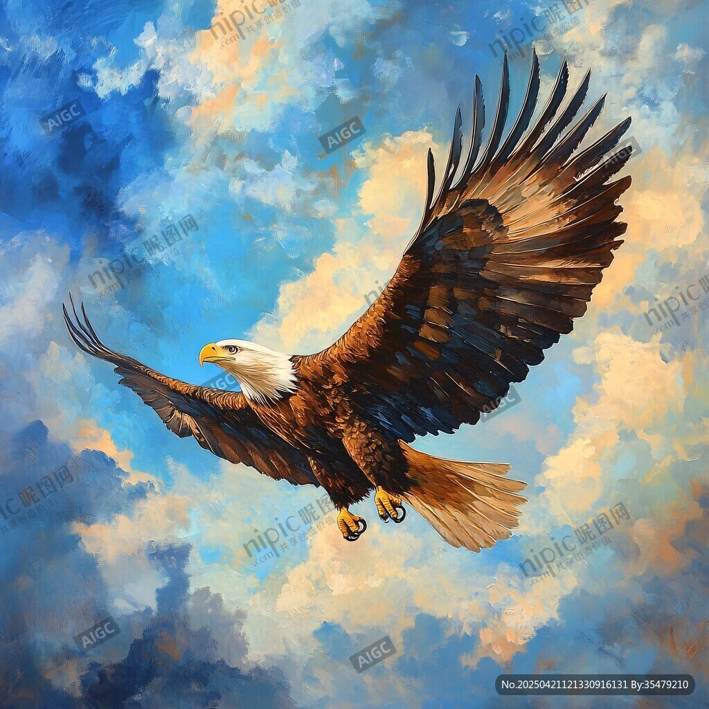 翱翔天际的雄鹰油画作品
