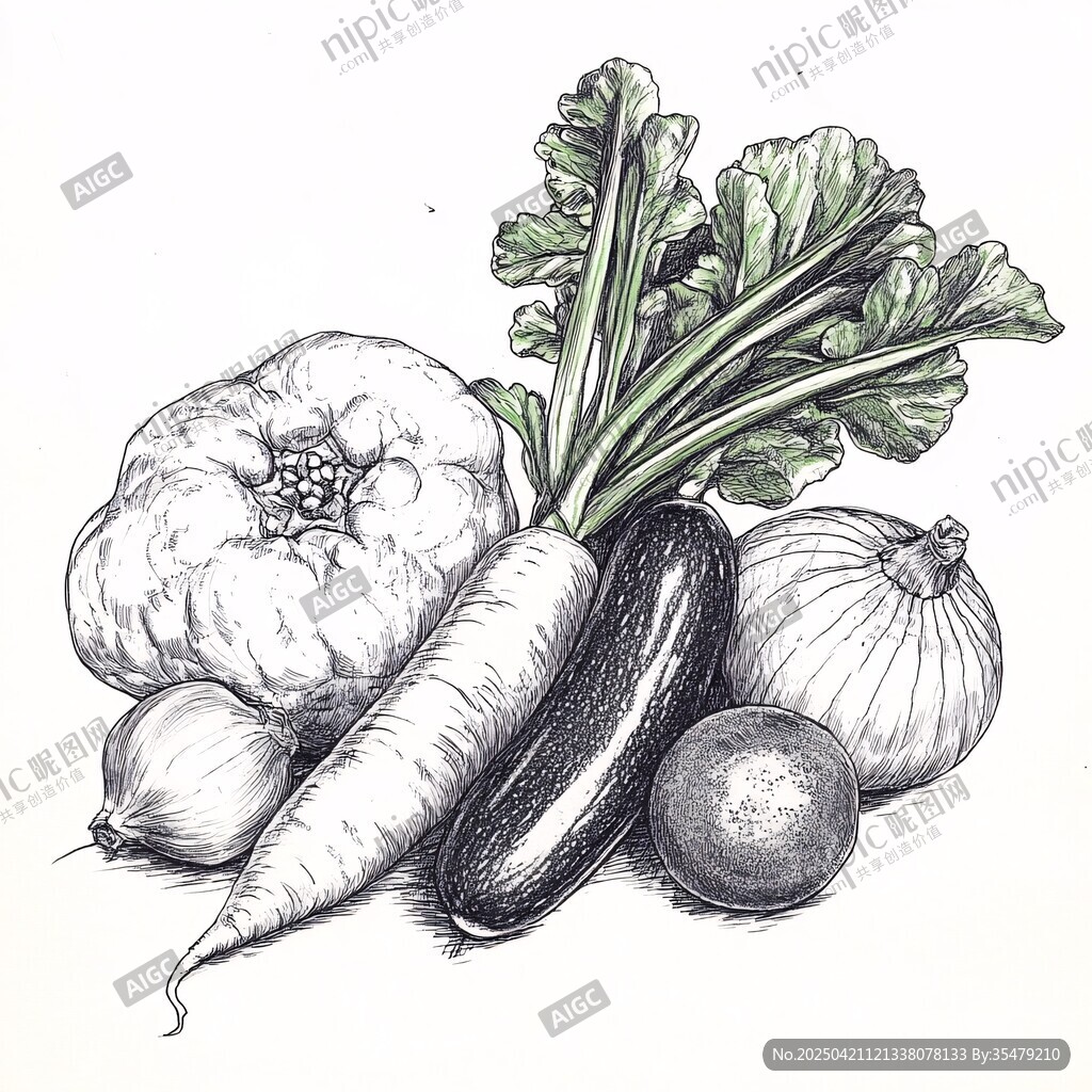 手绘蔬菜组合静物图