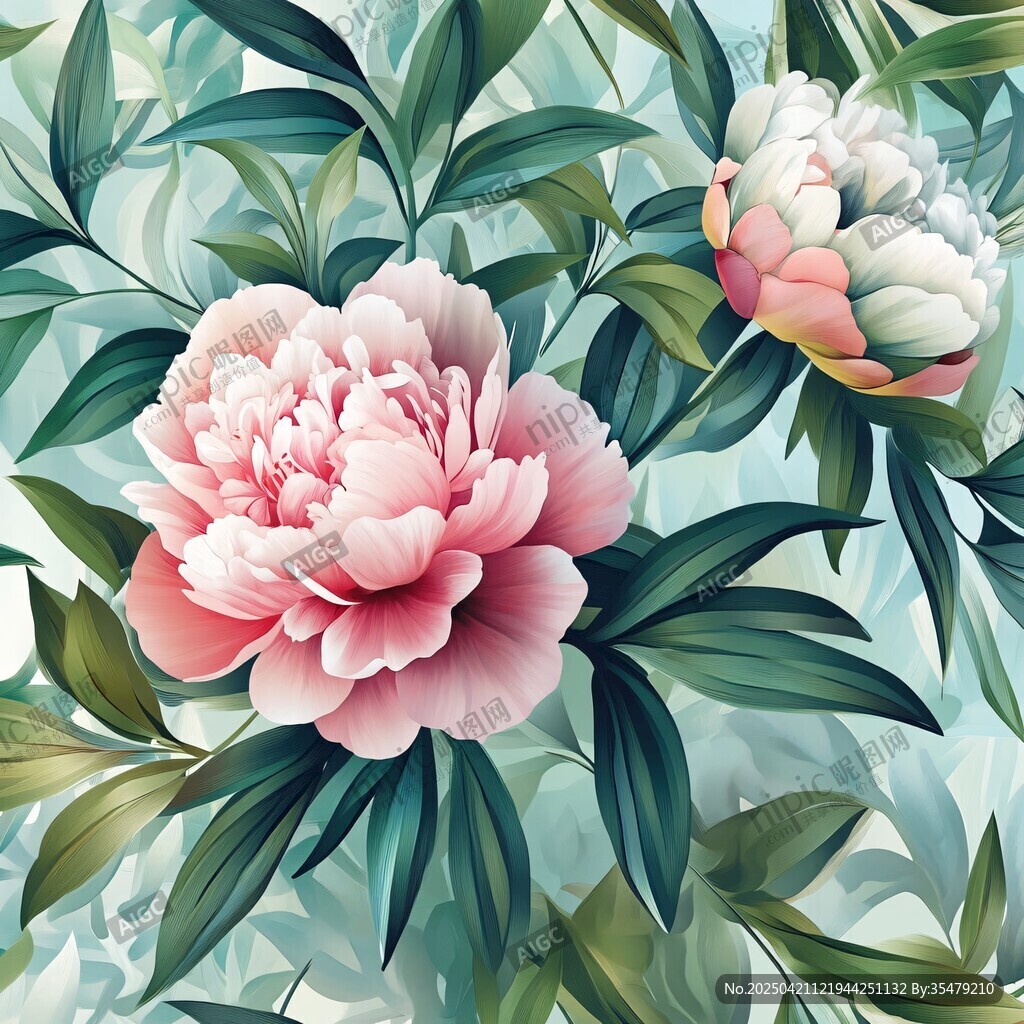 粉色芍药与绿叶唯美画面