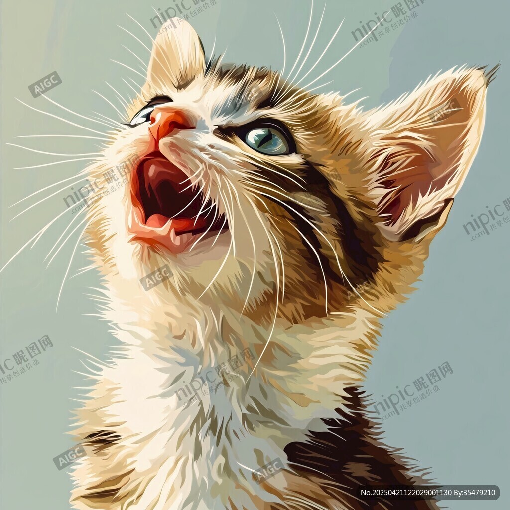 仰头欢叫的可爱小猫咪