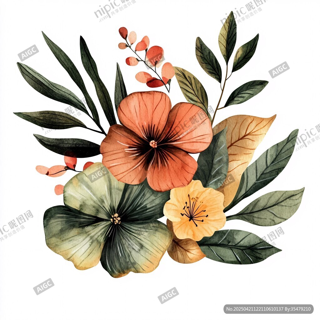 多彩花卉植物插画