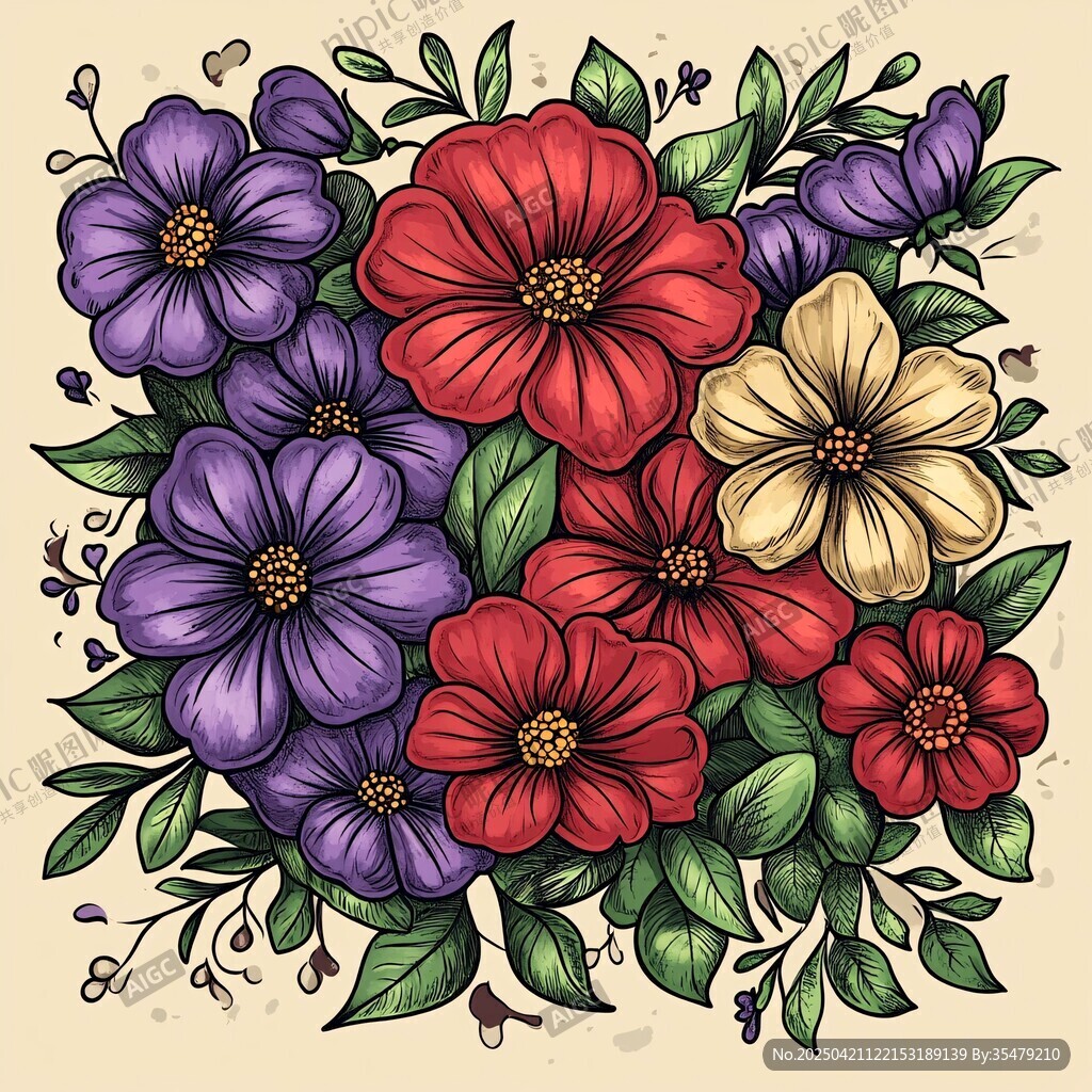 多彩花卉插画