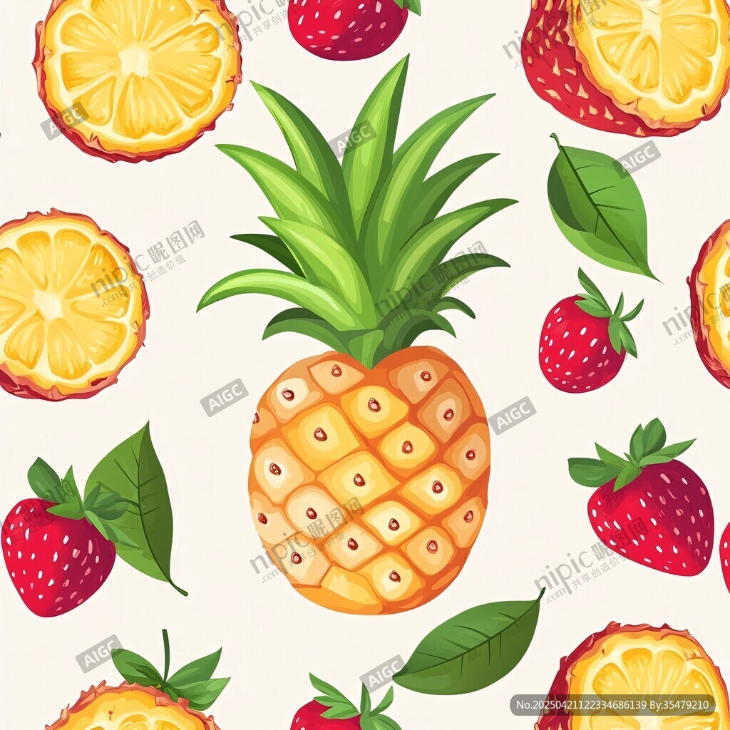 菠萝草莓柠檬水果插画