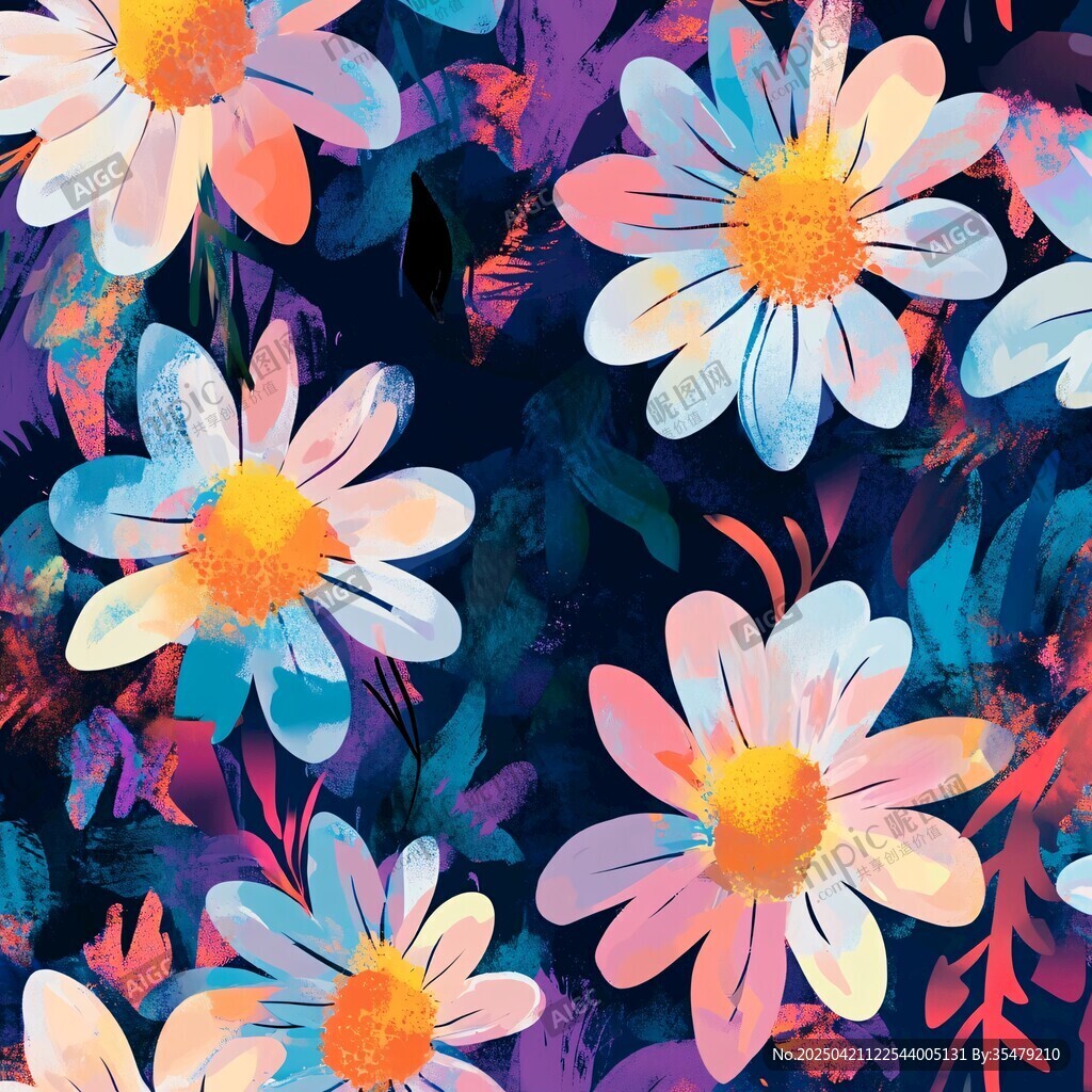 多彩雏菊花卉图案背景