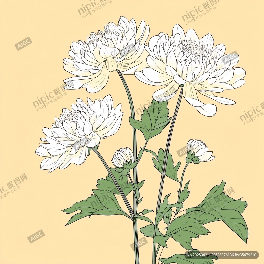 手绘白菊插画 清新雅致