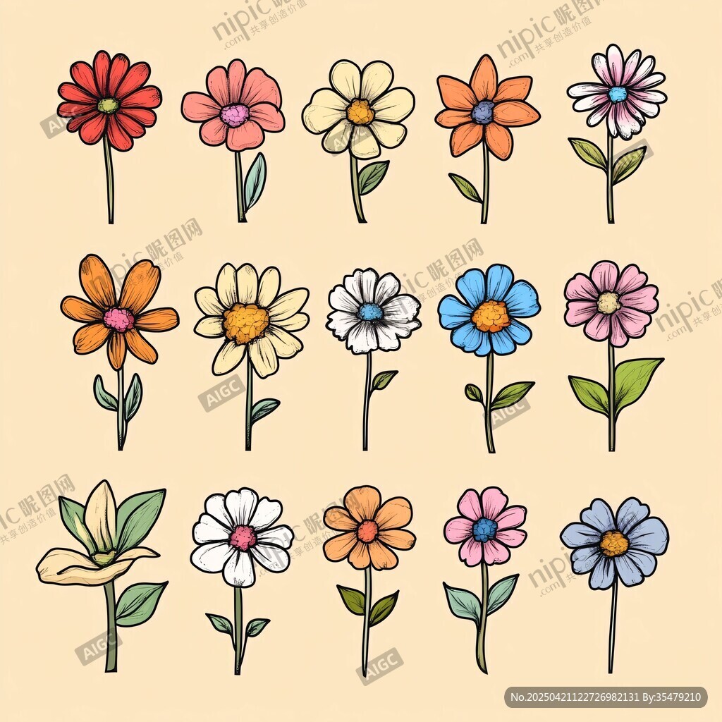 手绘多彩小花插画集合