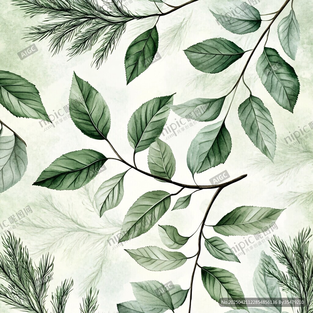 清新绿叶植物无缝背景图