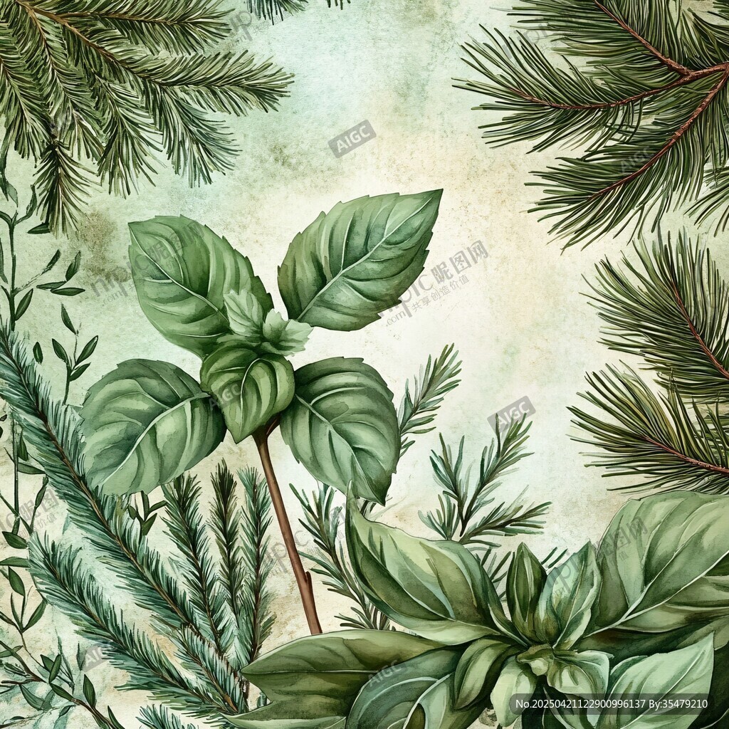 清新绿植水彩插画背景图