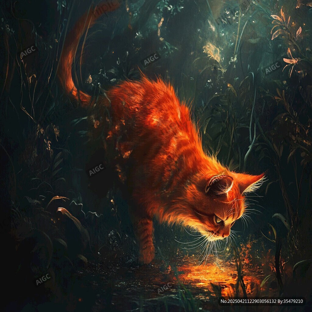 暗夜中发光的神秘橘猫
