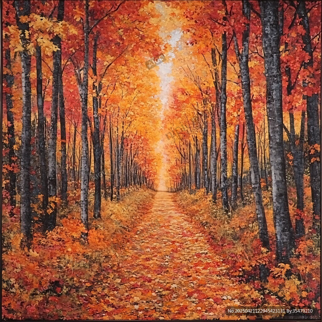 秋日枫林小道的绚丽美景