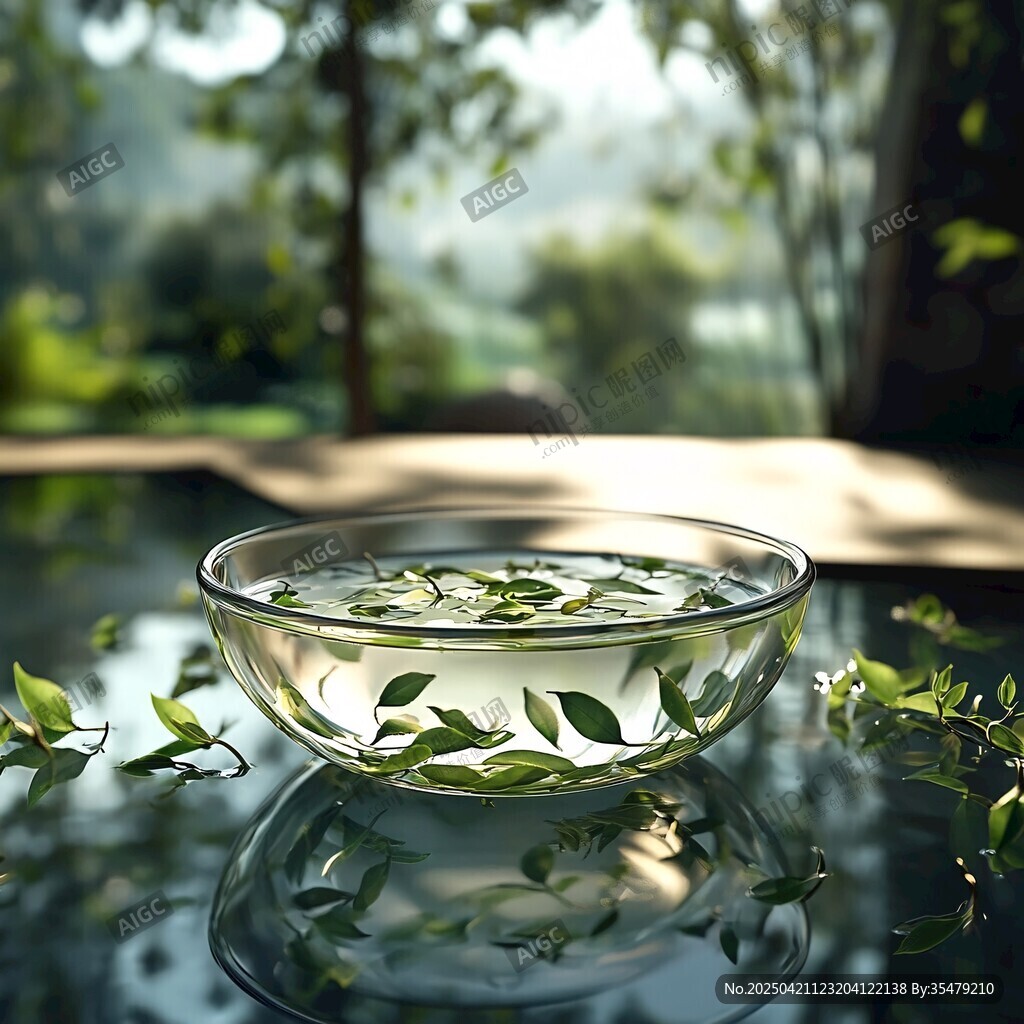 玻璃碗中的清新绿植茶水