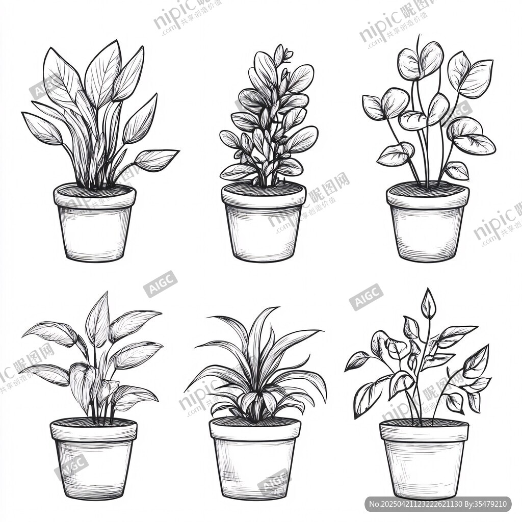 盆栽植物手绘集合