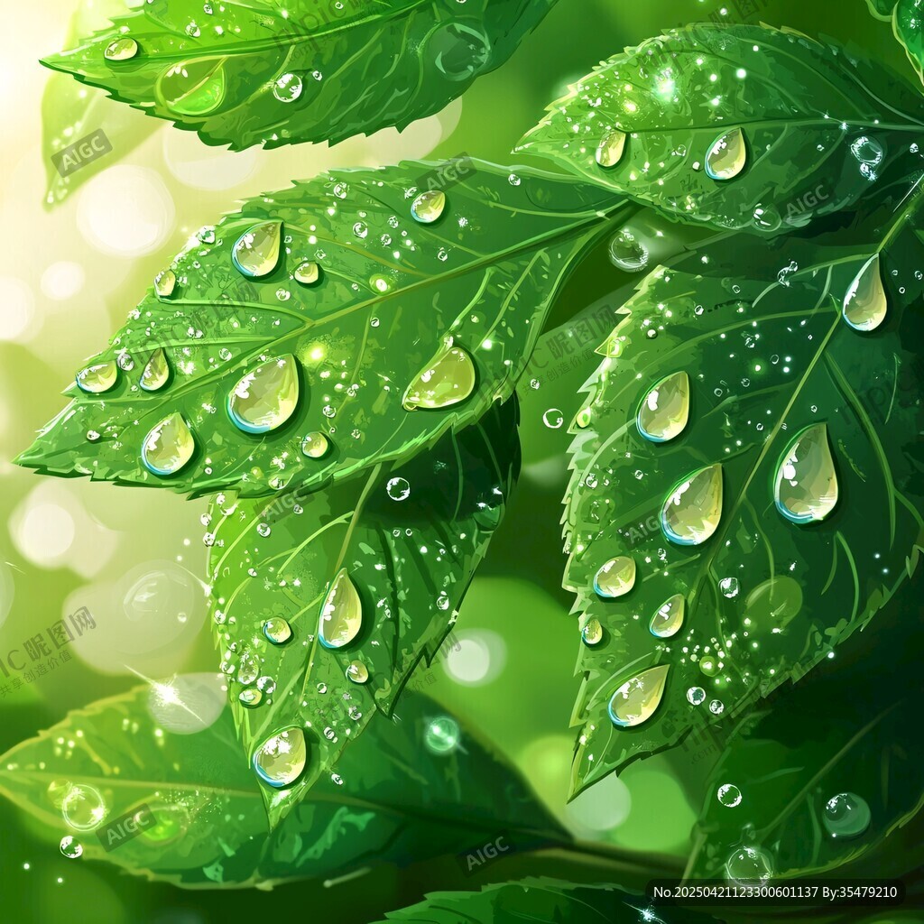 绿叶上晶莹的水珠