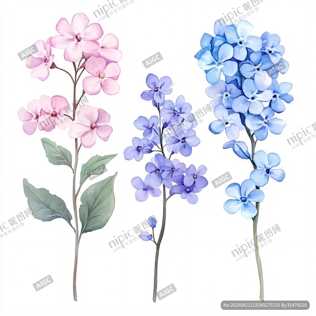 三色花卉水彩插画