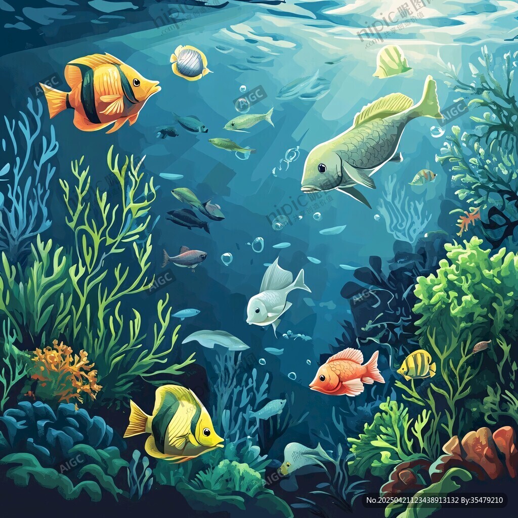 海底鱼群畅游美丽珊瑚世界