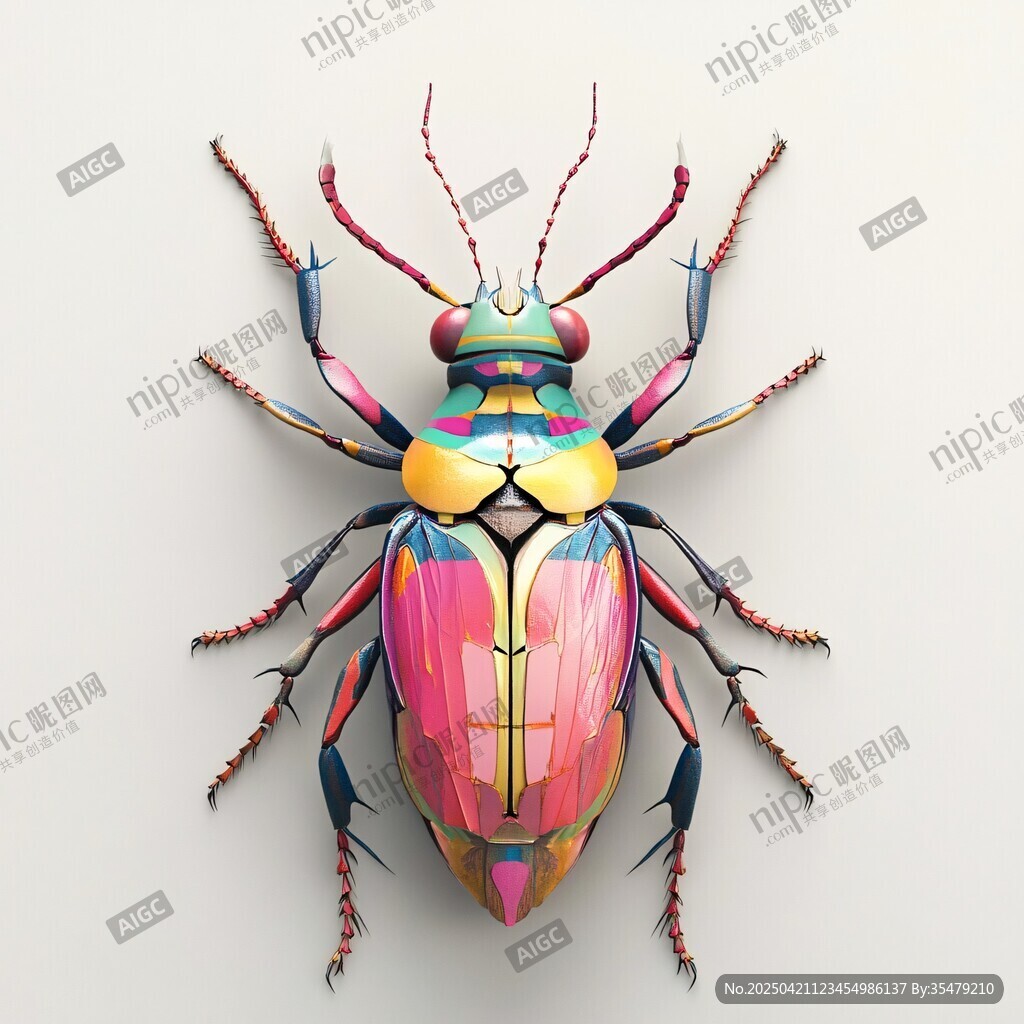 多彩绚丽甲虫艺术插画