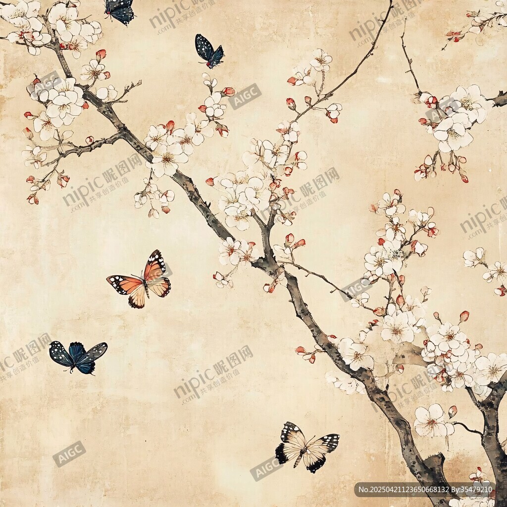 蝶舞繁花中式古风图景