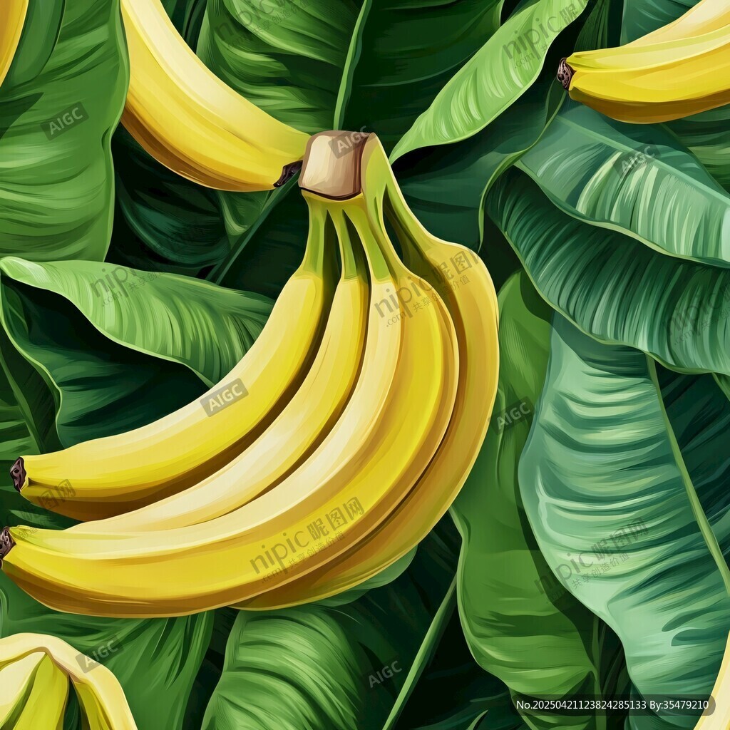 香蕉与芭蕉叶的清新画面