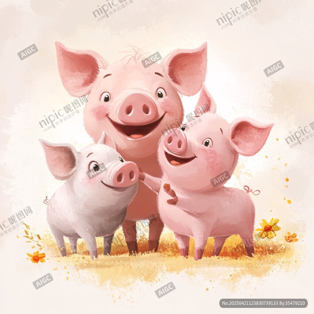 三只欢乐小猪的温馨画面