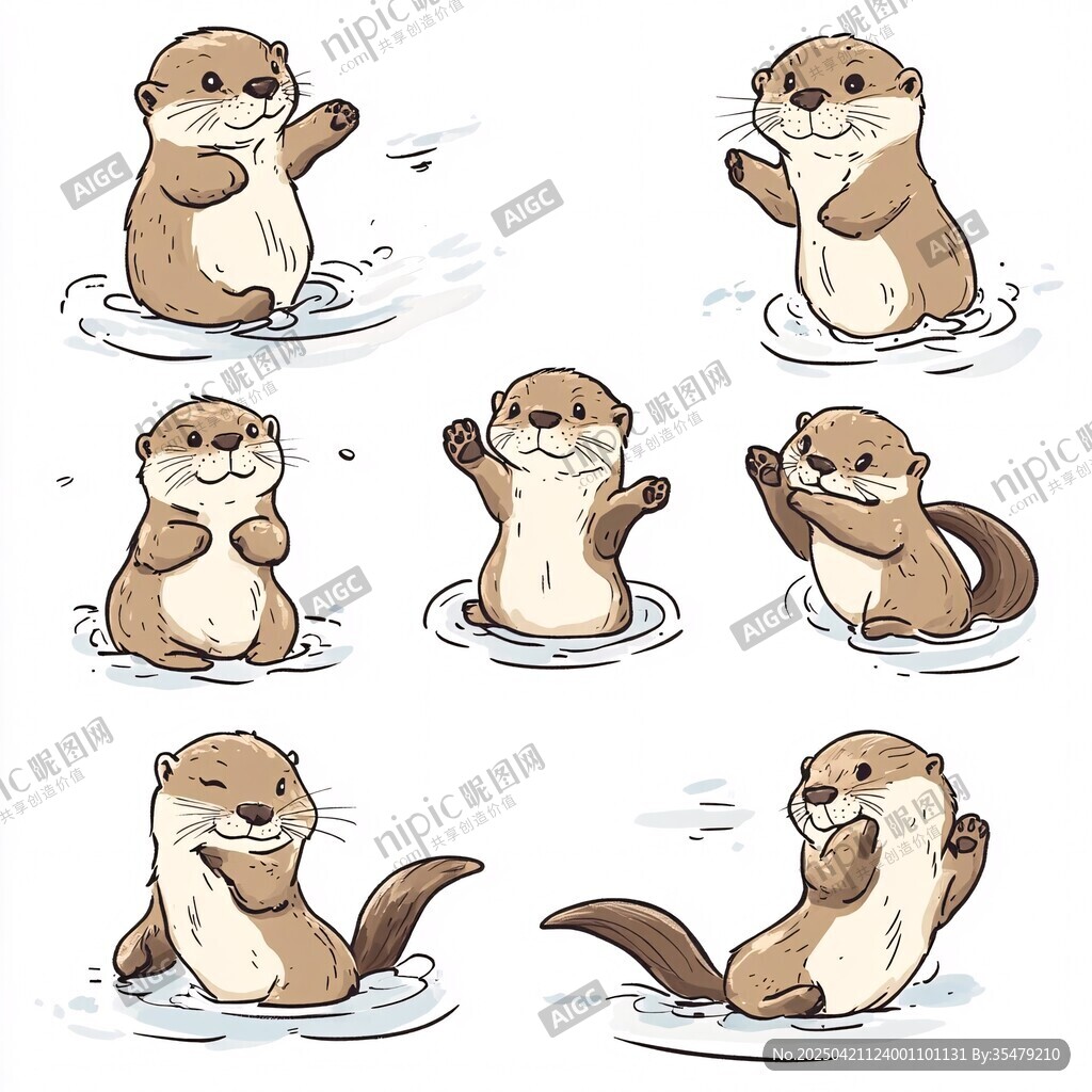 可爱水獭的多样水中姿态