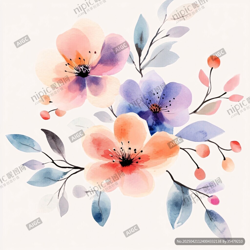 水彩花卉插画 清新自然风