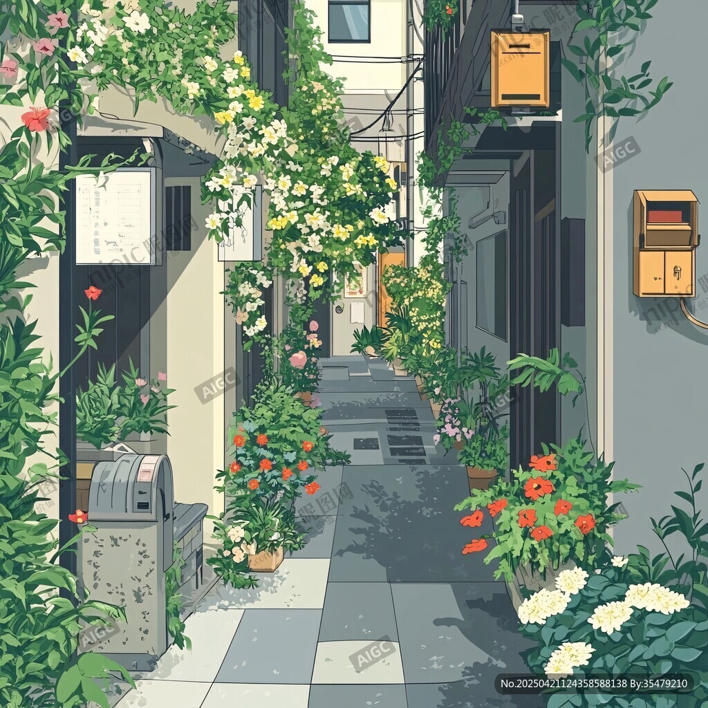 小巷繁花景 清新治愈风