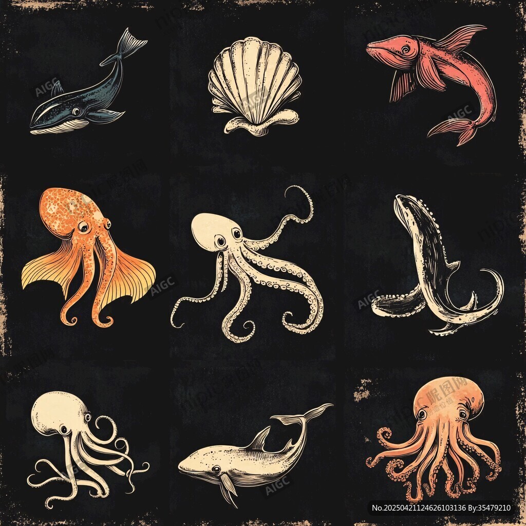 海洋生物插画图案集合