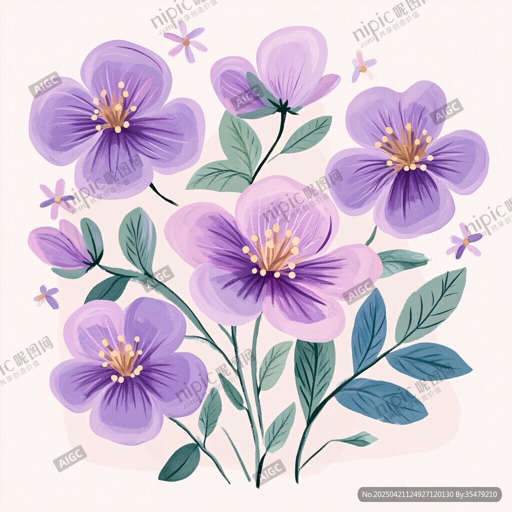 紫色花卉插画 清新浪漫风