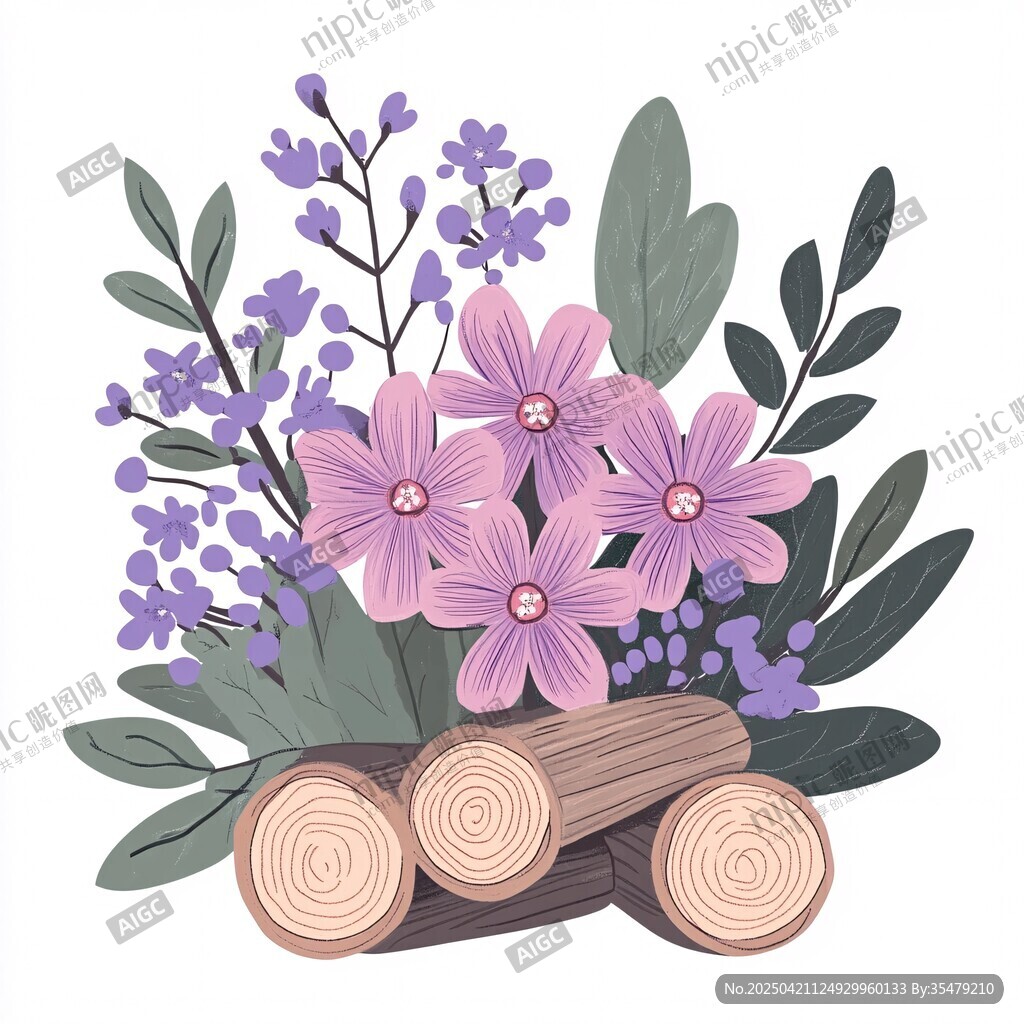 花与木的清新插画组合