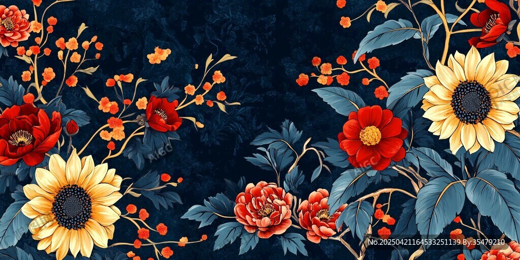 深蓝底花卉图案设计
