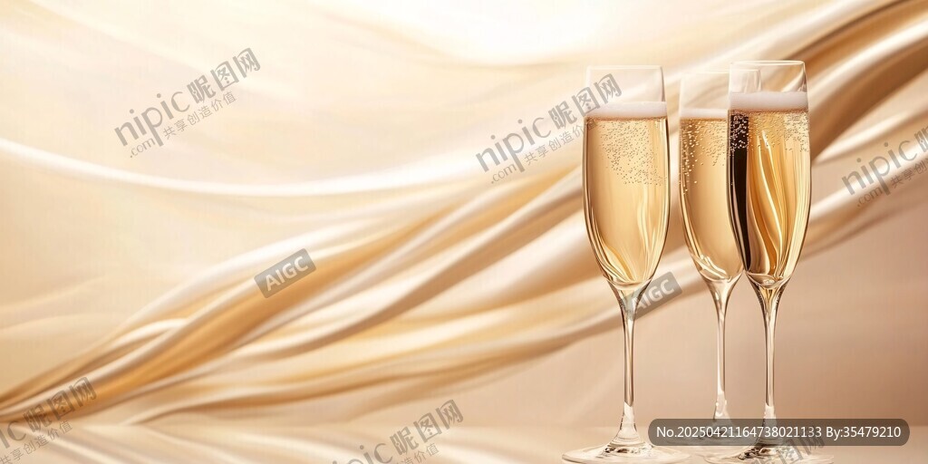金色背景下的香槟酒杯