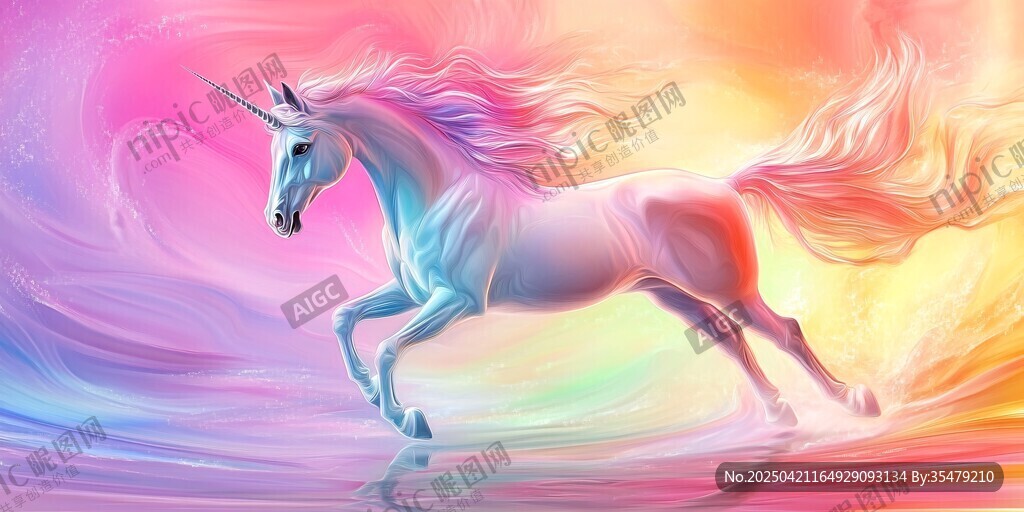 梦幻独角兽在彩虹中驰骋