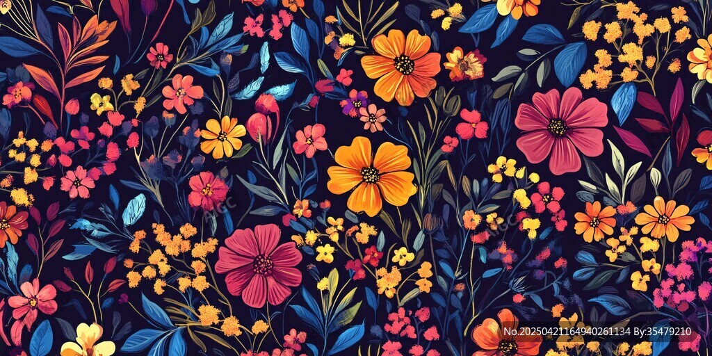 梦幻花卉图案 绚丽色彩绽放