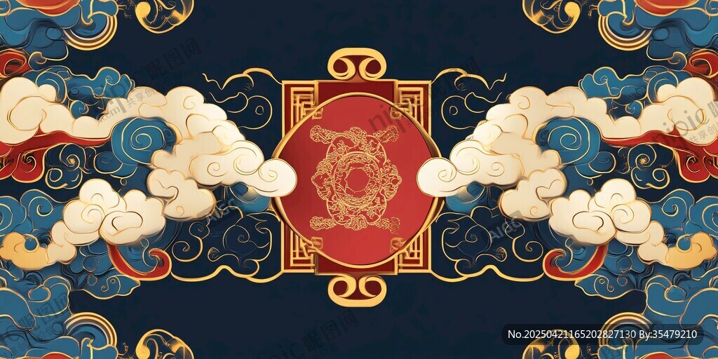 中式古典云纹瑞兽背景图