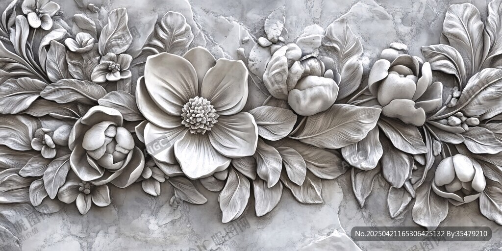 银灰色花卉浮雕艺术作品