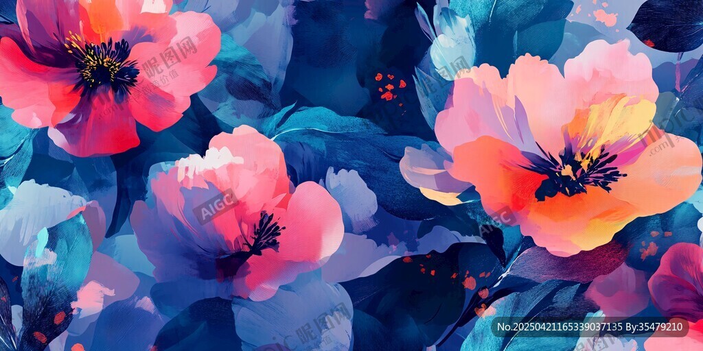 梦幻多彩花卉水彩画